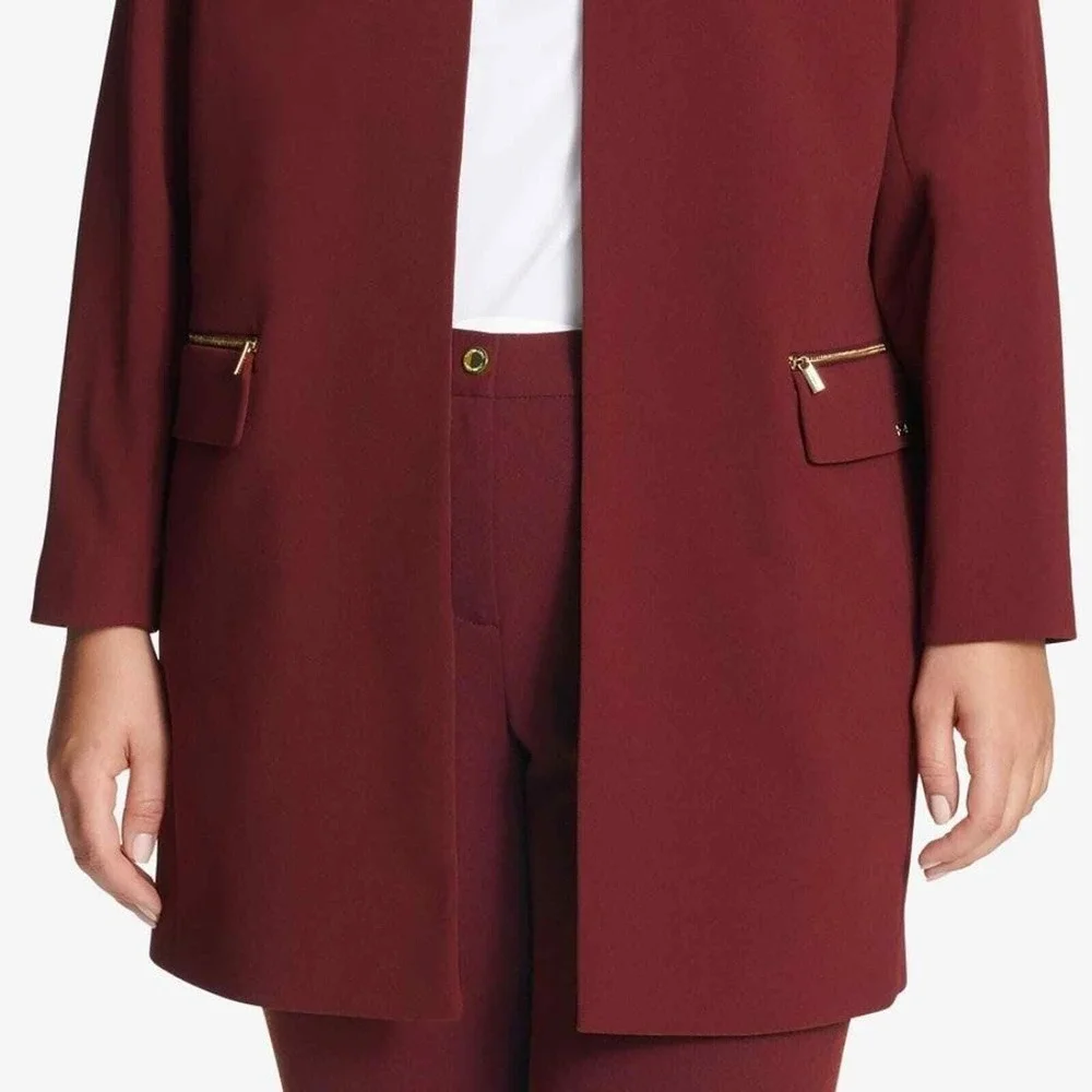 Calvin Klein Petite Jacket  Burgundy Collarless Open Front Jacket 8P NWT‎